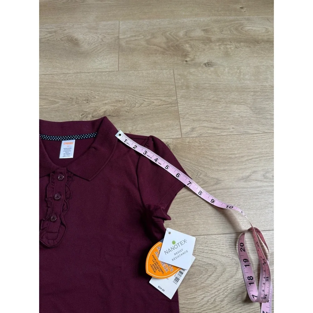 NWT Girls Kid Gymboree playproof uniforms nanotex short sleeve polo maroon sz 12